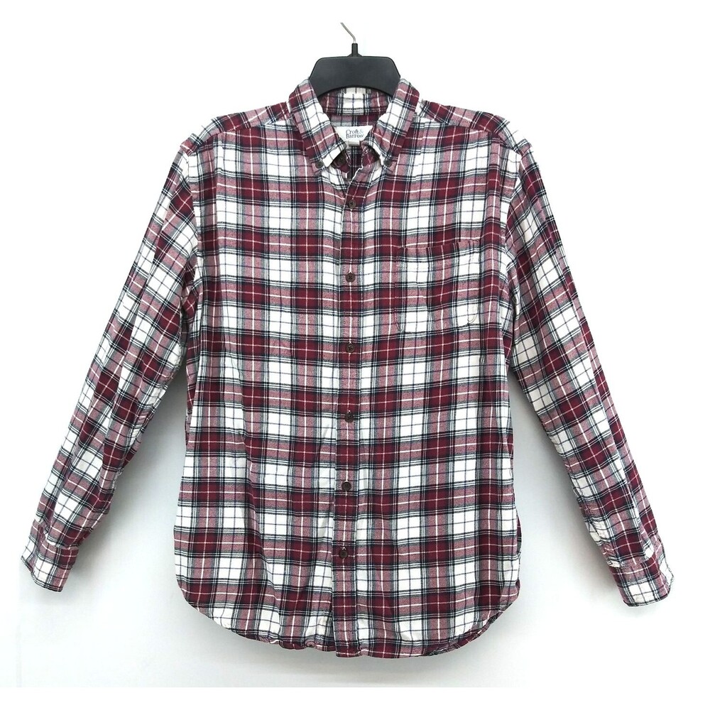 Croft & Barrow Shirt Men Size M Burgundy Plaid Long Sleeve Flannel Button Up